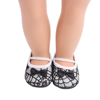 18 inch girls doll shoes bow tied black mesh canvas dress shoes american newborn shoe baby toys fit 43 cm baby dolls s182