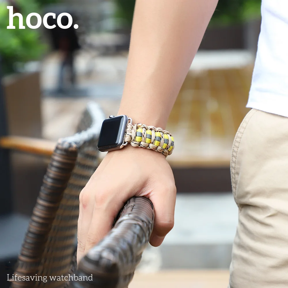 Hoco lifesaving нейлоновая лента для Apple Watch 4 44 мм 40 мм камуфляж тканые ремешки Браслет с металлической пряжкой для Iwatch 3 2 1