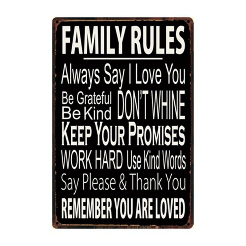 

[ Kelly66 ] Family Rules Metal Sign Tin Poster Home Decor Bar Wall Art Painting 20*30 CM Size y-2256