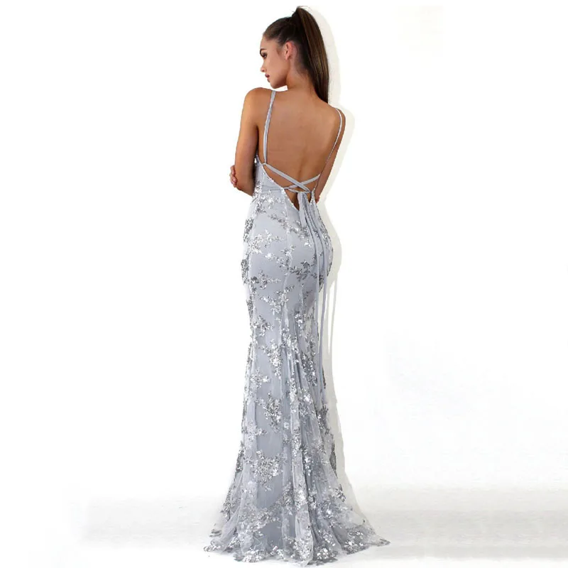 AECU Спагетти ремень Женское вечернее платье сексуальное с открытой спиной