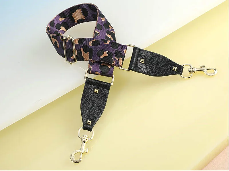 Purple Новые Красочные леопардовые холщовые ширина сумки ремень Сменные плечевые ремни Регулируемый через плечо ремень кошелек Ремни Аксессуары - Цвет: Purple