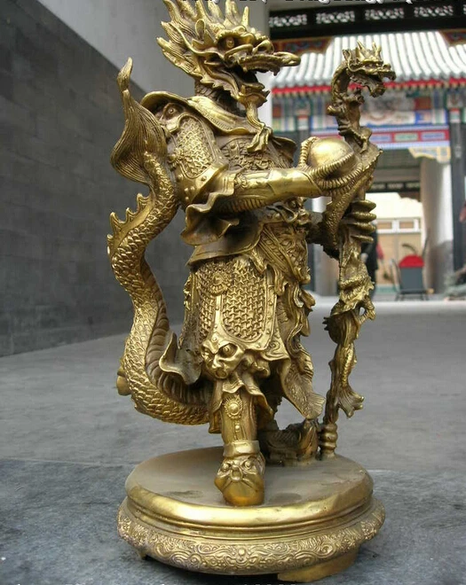 Фото SCY S0266 Китайский миф о храме очищенная Чистая латунь медная статуя Короля Дракона