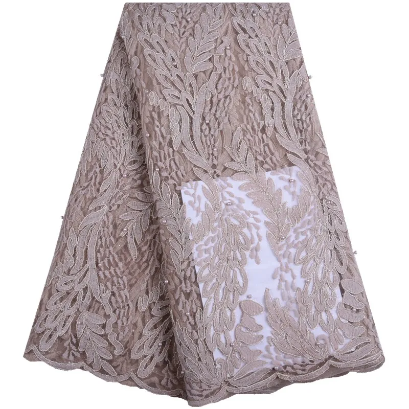 

New Arrival Gold Tulle Lace Embroidery French Lace Fabric With Beads African Lace Fabric Nigerian Lace Fabrics For Dresses S1576