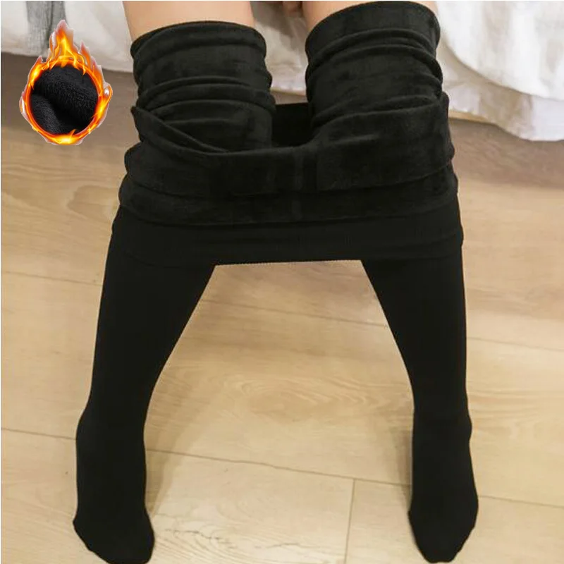 black even socks Зимние теплые колготки женские флисовые Колготки толстые нейлоновые чулки с флисовой подкладкой супер эластичные износостойкие черные телесные - Цвет: black even socks