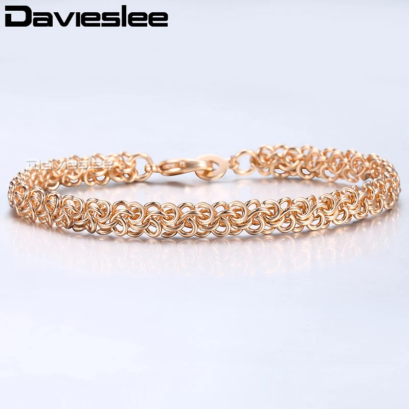 Davieslee 585, браслеты из розового золота для женщин и мужчин, браслет-цепочка с вихревыми звеньями,, мужские и женские ювелирные изделия, подарки, Прямая поставка, 6 мм, LCB09