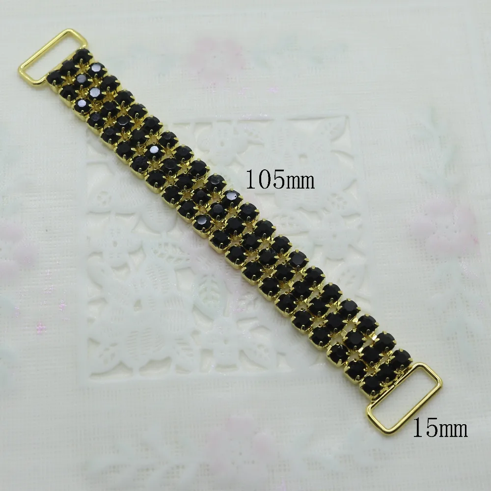Высококачественные золотые 3 ряда черные стразы бикини соединители Пряжка/сумка