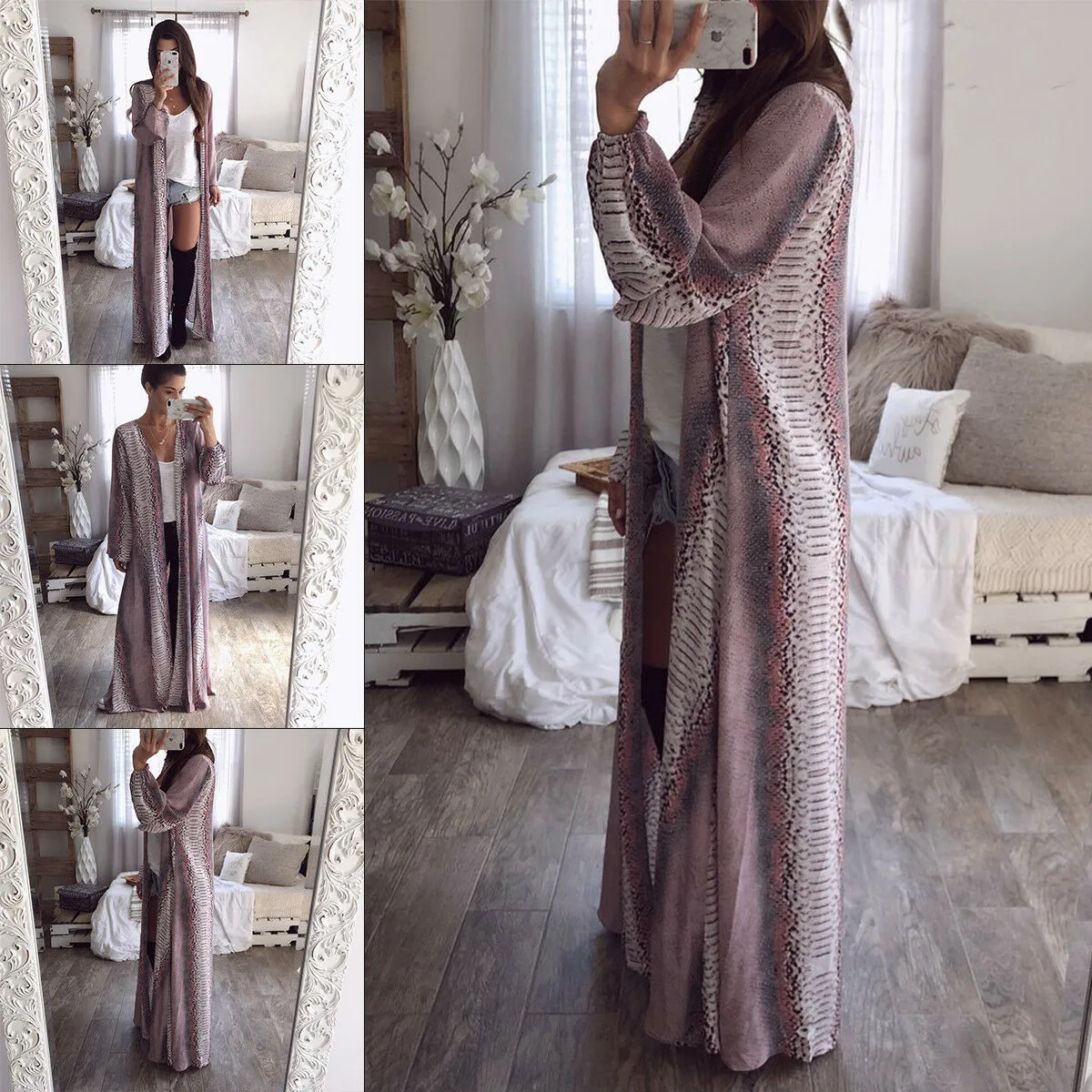 2019 Newest Womens Long Sleeve Snake Chiffon Cardigan Boho Outwear Jacket Coat Tops Gown | Женская одежда