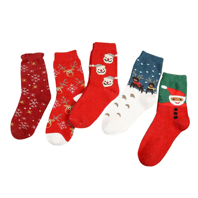 

5 пар милых женских коротких носков, осенне-зимние толстые теплые дышащие хлопковые носки для девочек, забавные рождественские носки с олен...