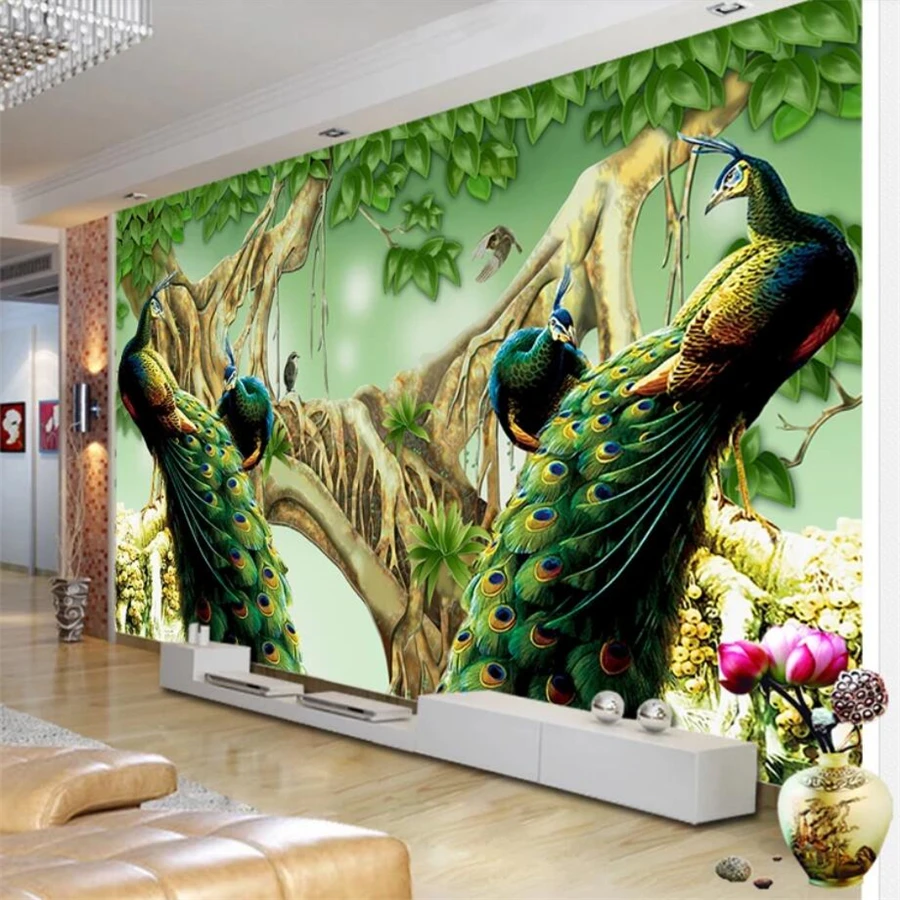 

Wellyu пользовательские обои 3d Изысканная Нефритовая резьба красивый павлин диван тв фоновая стена 5d декоративная живопись 8d обои