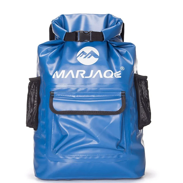 Blue Стиль RollTop водонепроницаемый рюкзак 22L восходящий сухой мешок Герметичный 0,55 мм 500D ПВХ брезент двойной мягкий плечевой ремень - Цвет: Blue
