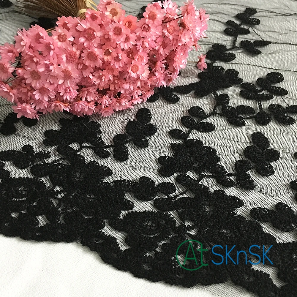 

300 yards/lot 37cm Wide Black Leaves Embroidery Soft Mesh Fabric hotsale DIY Dress Cutting Decoration DHL Shipping