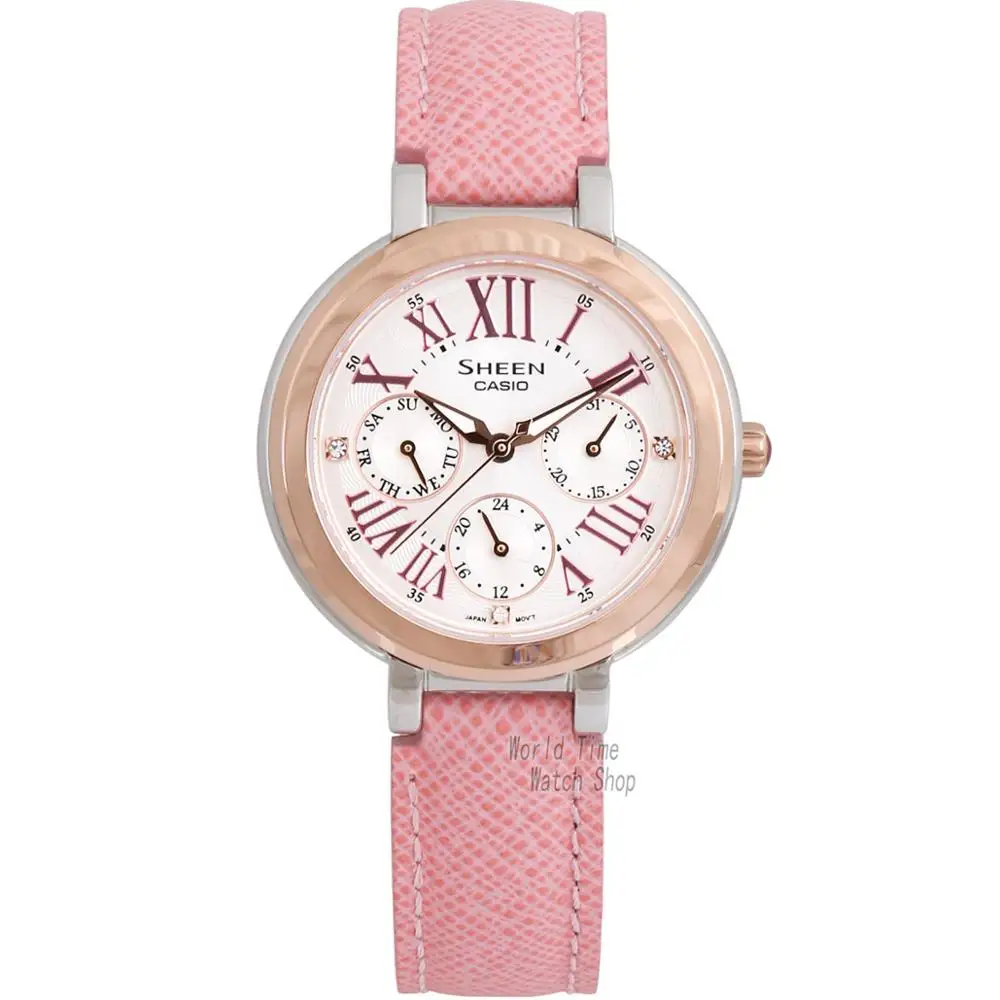 Часы Casio Swarovski Crystal женские часы лучший бренд класса люкс женские часы женские 50 м Водонепроницаемые кварцевые наручные часы Светящиеся Розовое золото Подарки спортивные часы reloj mujer relogio feminino - Цвет: SHE3034BGL7A-1