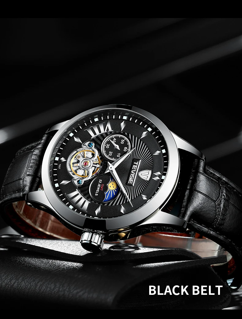 Tourbillon Tevise Лидирующий бренд Мужские механические часы автоматические Модные Роскошные мужские часы из нержавеющей стали Relogio Masculino