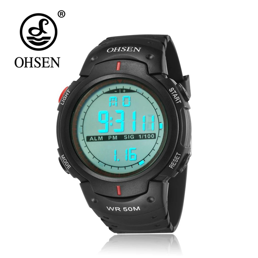 Лучший бренд OHSEN модный стиль кварцевые цифровые мужские часы 50 м для плавания