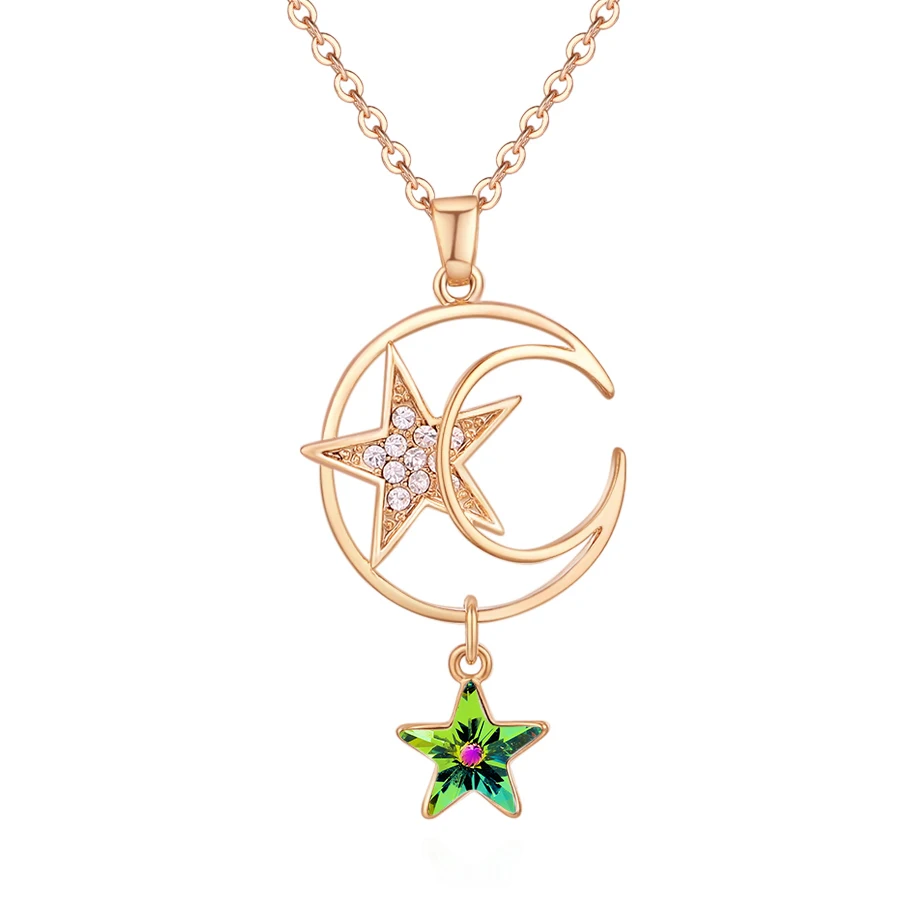 Модные Кристаллы от Swarovski Star & Moon ожерелье с подвеской для женщин Золотая цепочка