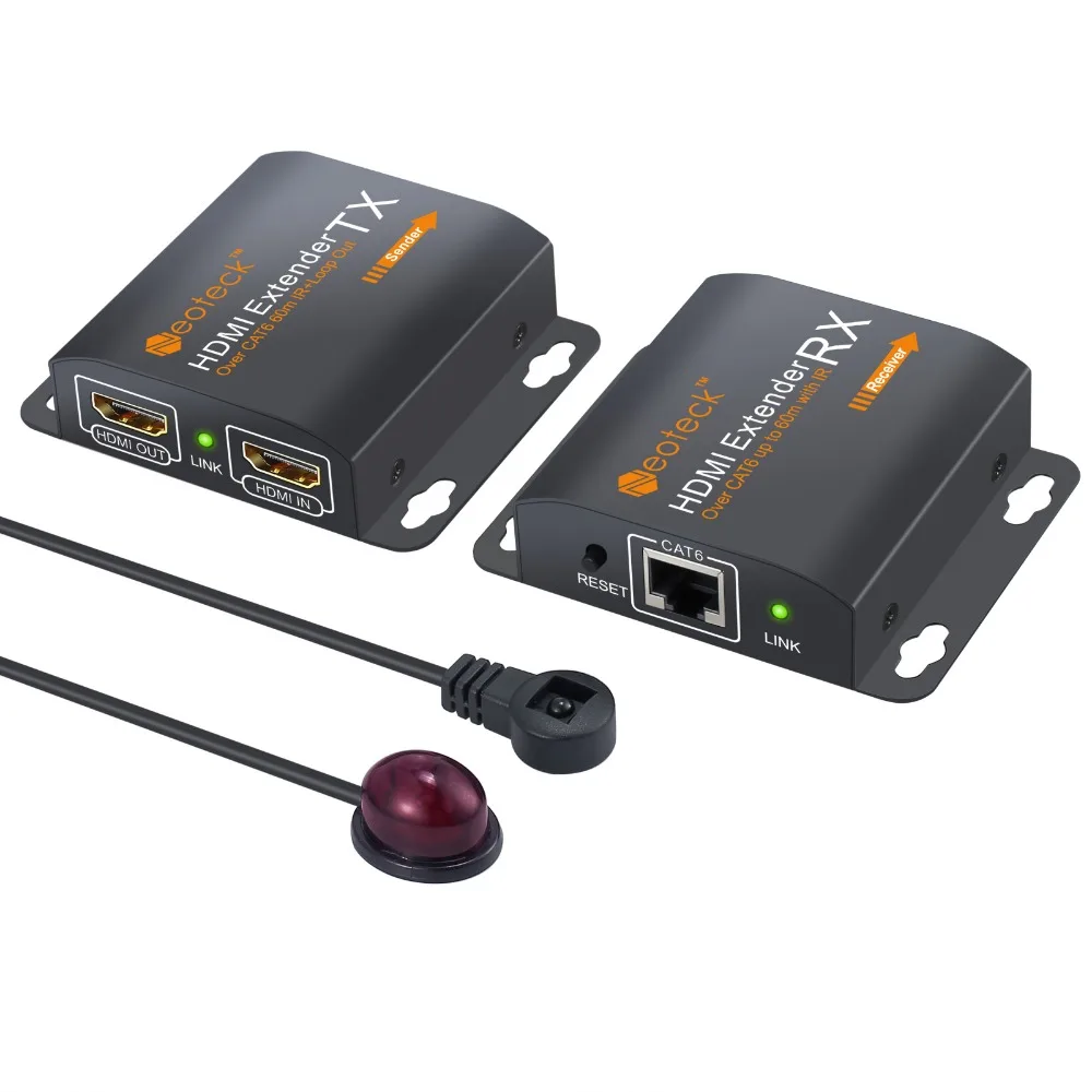 Neoteck HDMI удлинитель с 2 портами HDMI разветвитель 1080p расширение 60 м RJ45 передатчик TX/RX с ИК дистанционным кабелем поддержка CAT6/CAT7