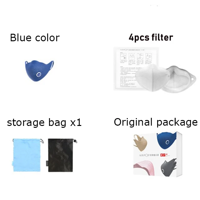 Синий Оригинальная маска Xiaomi AirPOP Air Wear PM0.3, анти-Дымчатая маска для лица с фильтром 4 шт., регулируемые подвесные удобные маски для лица - Цвет: Синий
