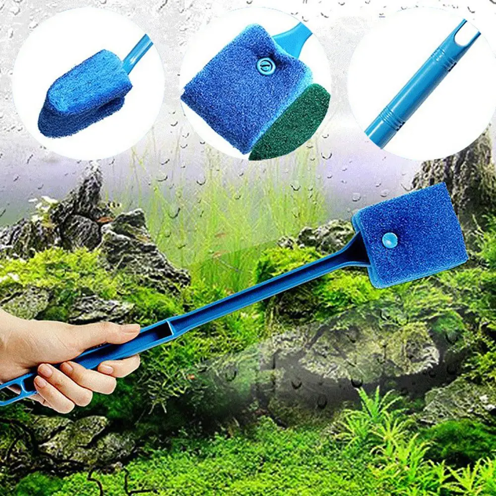 

1pc Aquarium Fish Tank Cleaner Algae Scraper Window Glass Double-sided Plastic Sponge Cleaning Brush Aquarium Accessories