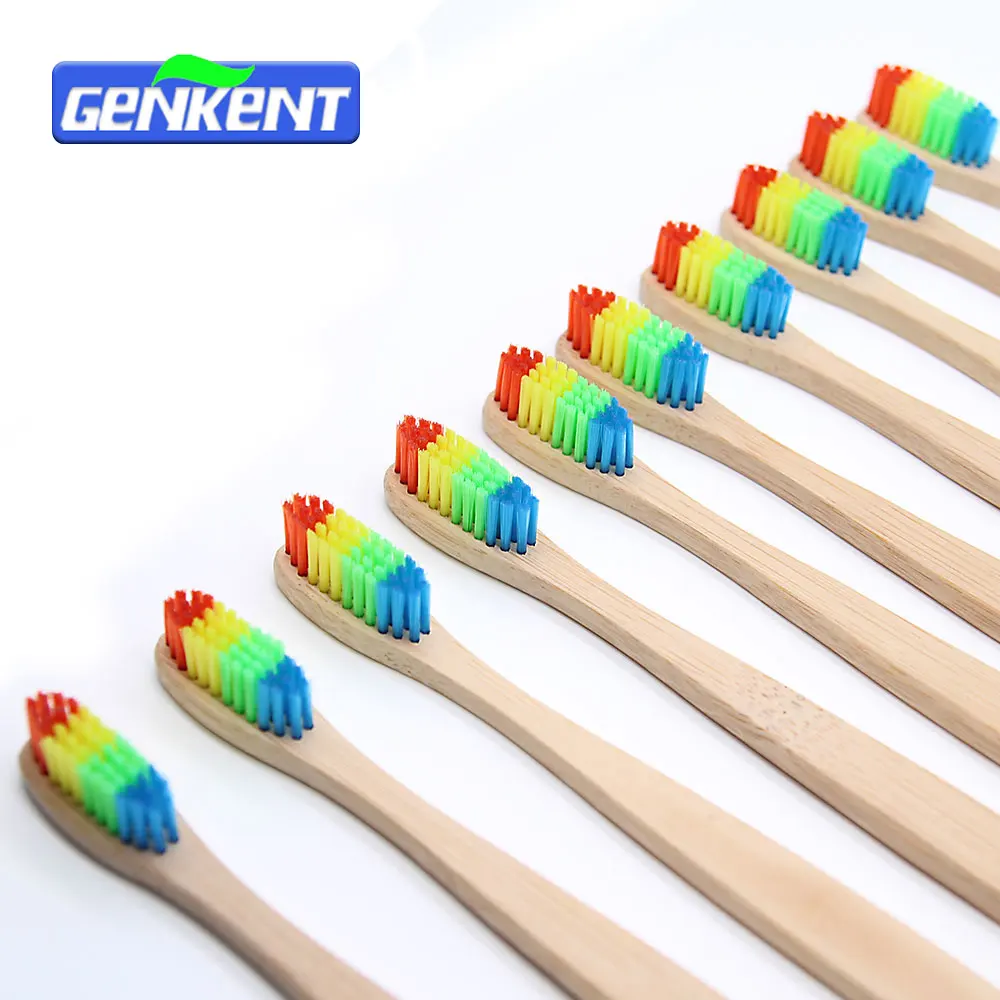 Цветная бамбуковая зубная щетка Genkent Оптовая Экологичная деревянная Радужная