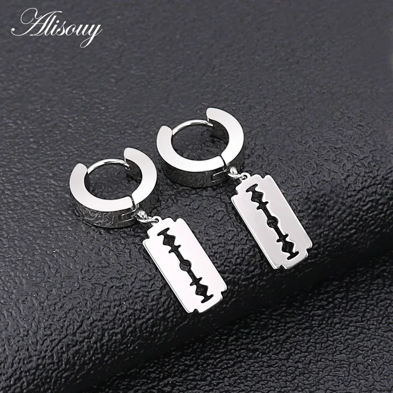 Silver Alisouy, 2 шт., нержавеющая сталь, лезвие бритвы, кулон, серьги, для женщин, мужчин, унисекс, ювелирные изделия, серьги-подвески в стиле панк-рок, вечерние ювелирные изделия - Окраска металла: Silver