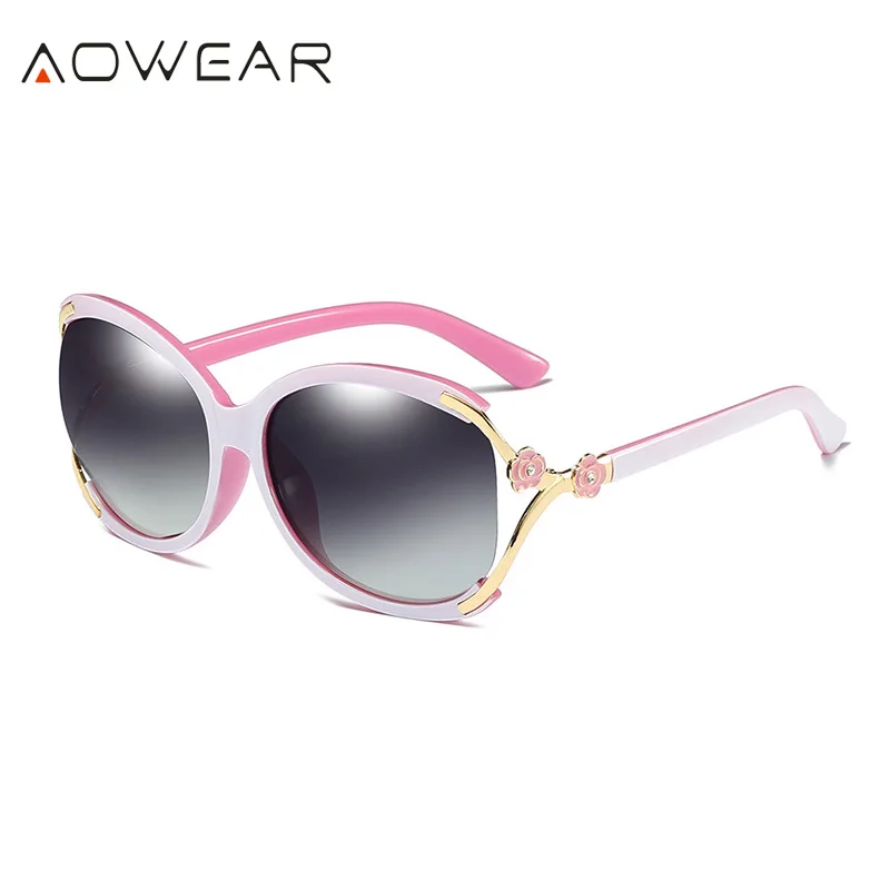 Aowear Для женщин Поляризованные овальные Защита от солнца galsses Роскошный цветок камелии женский Защита от солнца Очки цветок кристалл украшения очки Óculos De Sol