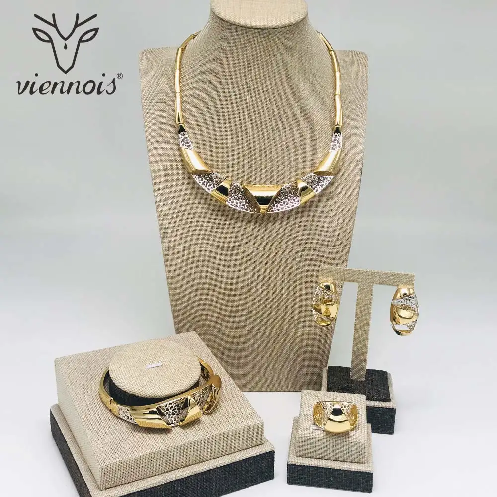 Viennois, новинка, розовое золото/золотой цвет, ожерелье, набор для женщин, геомертические пустотелые серьги гвоздики, набор, вечерние ювелирные изделия