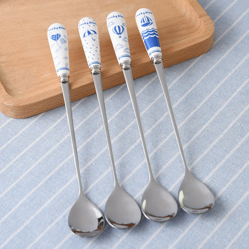 Набор из 4 блюзовых красок керамические длинные ручки нержавеющей стали