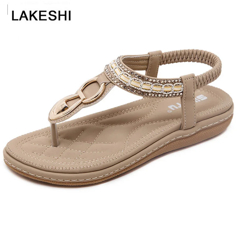 LAKESHI/модные женские шлепанцы летние пляжные сандалии в богемном стиле со