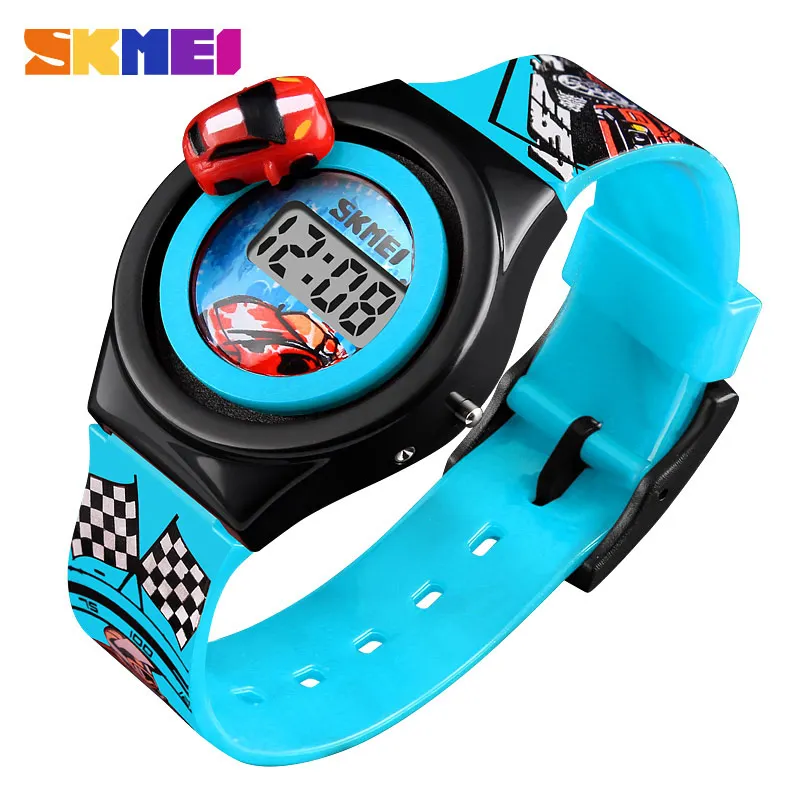 Light Blue Watch SKMEI Детские часы с мультяшным автомобилем, модные цифровые электронные детские часы, креативные студенческие часы с мультипликационным принтом для мальчиков и девочек, 1376 - Цвет: Light Blue Watch