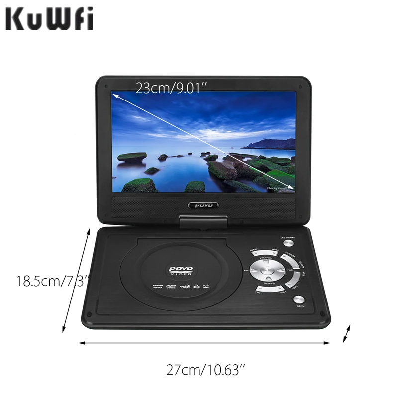 Портативный DVD плеер KuWFi с поворотом на 270 градусов перезаряжаемый цифровой