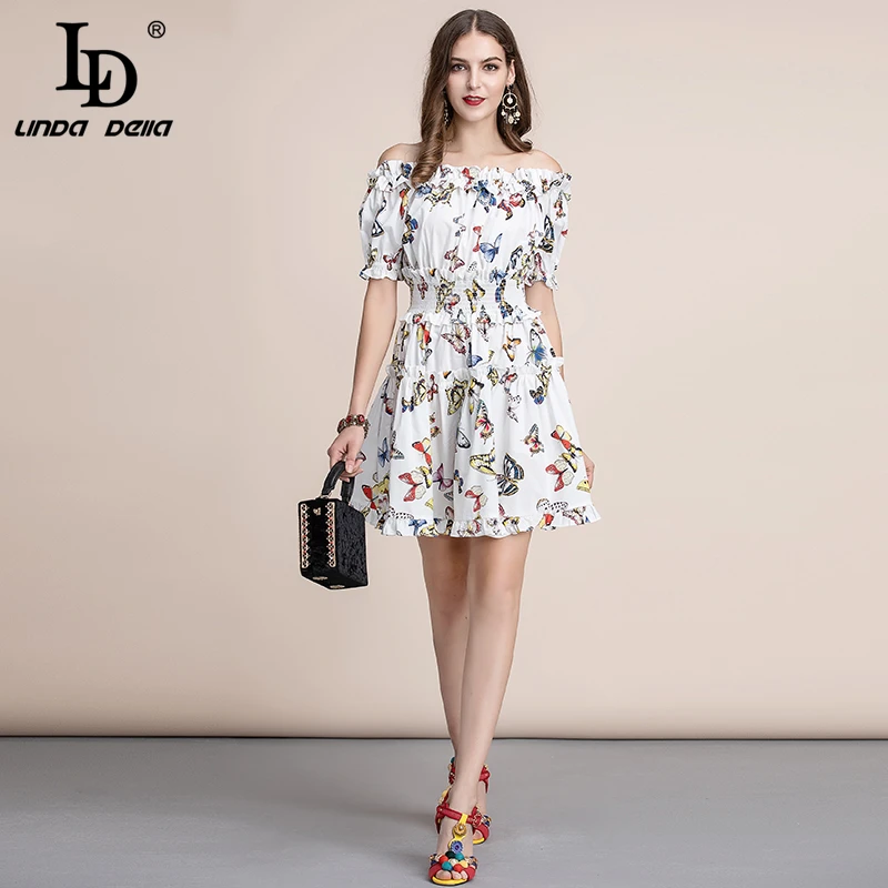 LD LINDA делла модное летнее Короткое платье женское с вырезом лодочкой эластичная