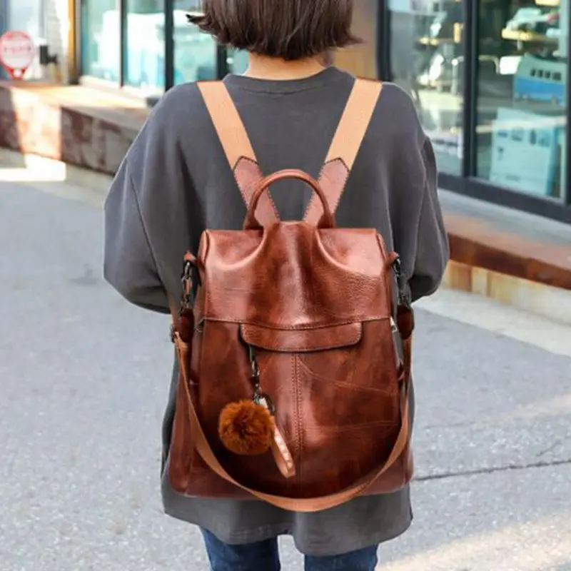 

Girl Hairball PU Leather Backpack Women Travel Knapsack Classic Large Capacity Rucksack Casual Students School Bag Lady package