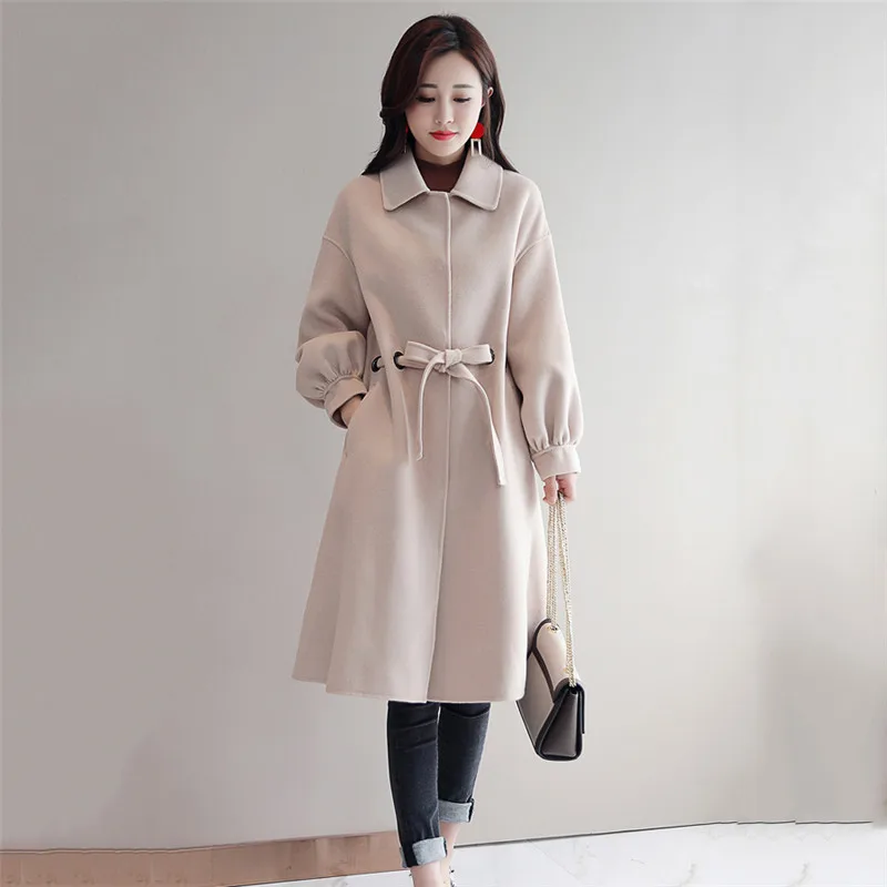 Autumn Winter Woolen Coat Women Korean New Outerwear Fashion Lapel Female Overcoat Medium Long Loose Jacket Parkas Vs131 | Женская