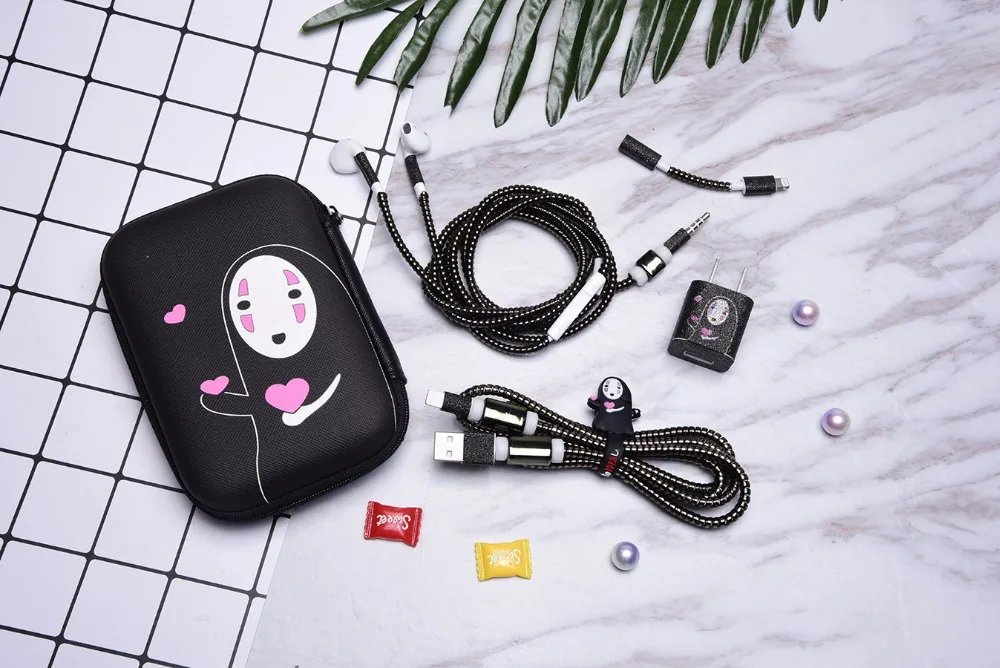 1,5 м милый мультфильм USB кабель наушники протектор набор с кабелем Стикеры для намотки Спиральный шнур протектор для iphone 5 6 6s 7 8plus