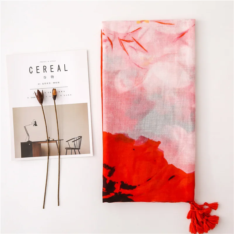 2019 New Cotton Ombre Flower Tassel Scarves Shawl Trendy Long Gradient Ink Floral Print Wrap Hijab Muffler Free Shipping |