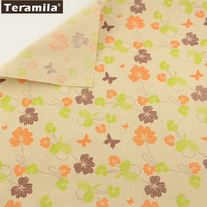 Хлопок лен ткань швейный материал принт цветок и бабочка дизайн домашний