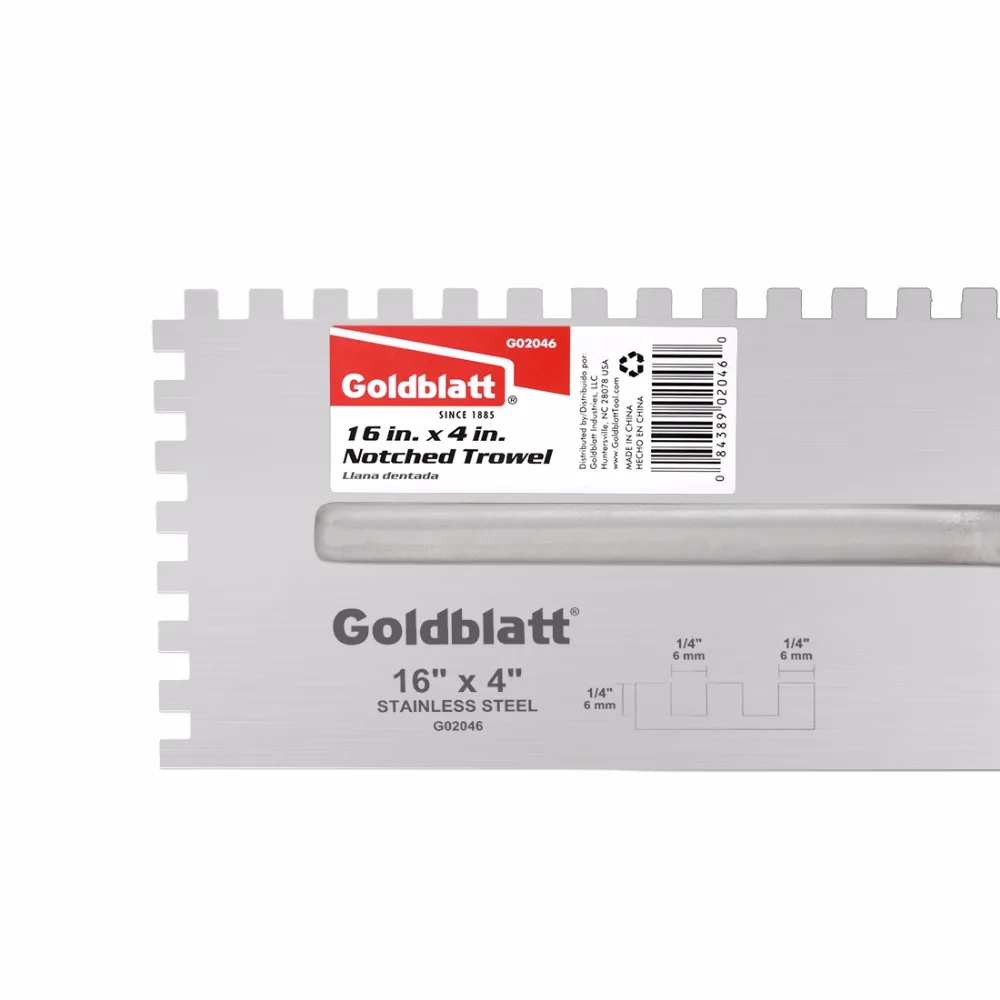 Goldblatt штукатурка шпатель 16-in x 4-in зубчатый шпатель из нержавеющей стали мягкая ручка 1/4X1/4X1/4 кв. М