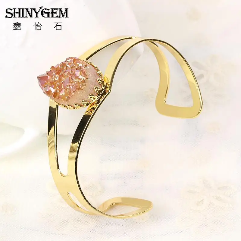 Новое поступление Браслеты Boho браслеты Золотое покрытие с Druzy натуральный камень
