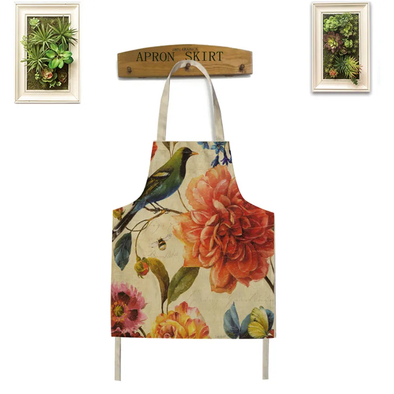 Japanese Bird Linen Fabric Clean Apron Novelty BBQ Party Aprons For Women Kids Kitchen Chef Cooking Anti-oil Personality | Дом и сад