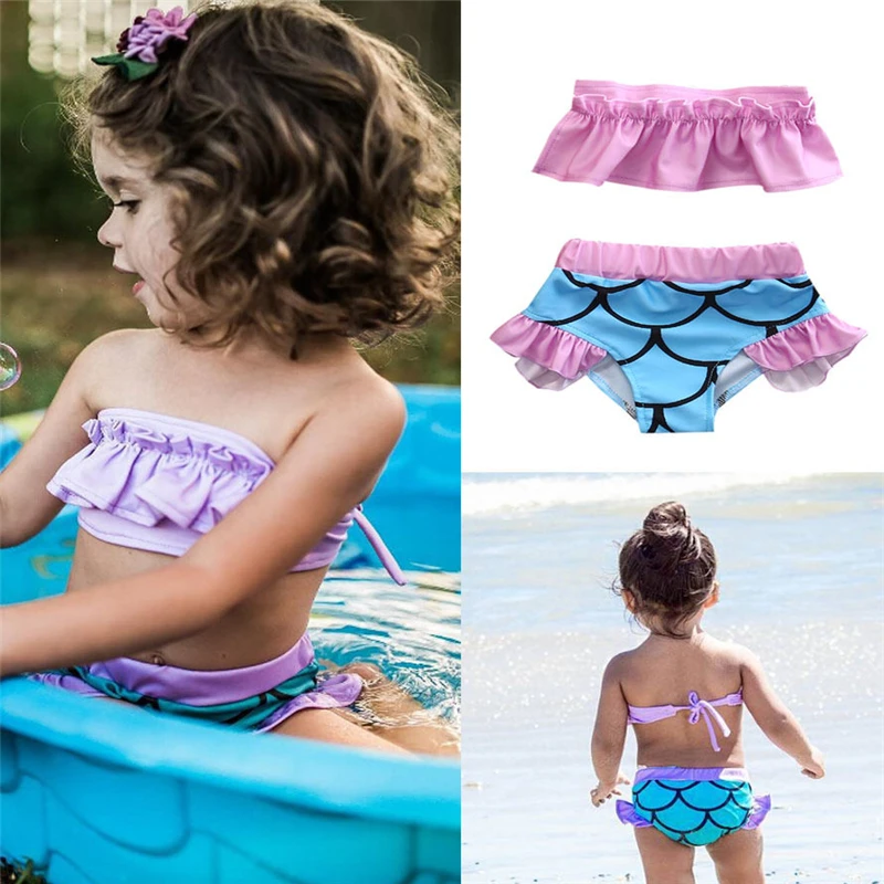 2017 купальный костюм для маленьких девочек купальник-бикини с оборками в виде