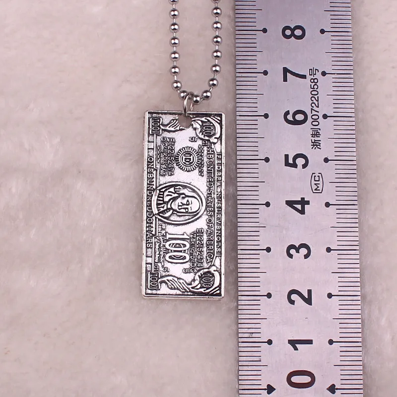 antique silver color stainless steel beads chain one hundred dollars necklaces men hiphop rock streetwear women di022 | Украшения и