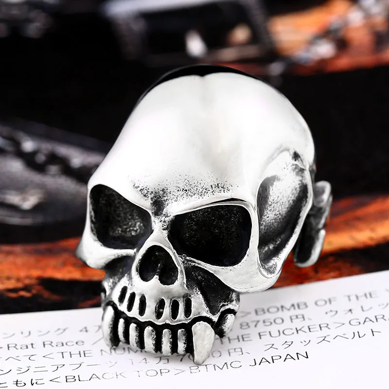 new store 316L Stainless Steel ring top quality new Designed products Man's Vampire Skull Ring Fashion Jewelry BR8-149 - Цвет основного камня: silver colour
