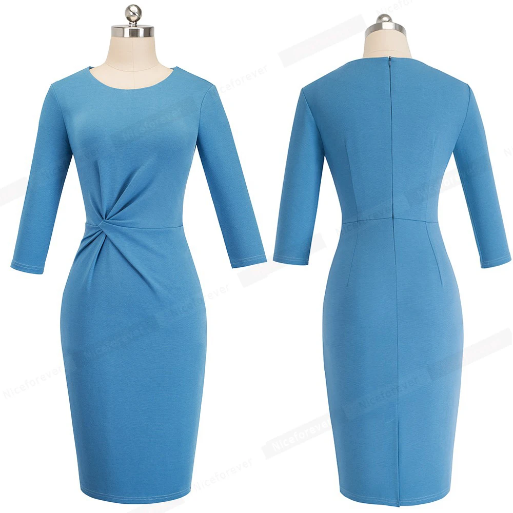 Хорошее-forever винтажное однотонное платье для работы с узлом vestidos деловые вечерние женские элегантные офисные женские облегающие платья B476