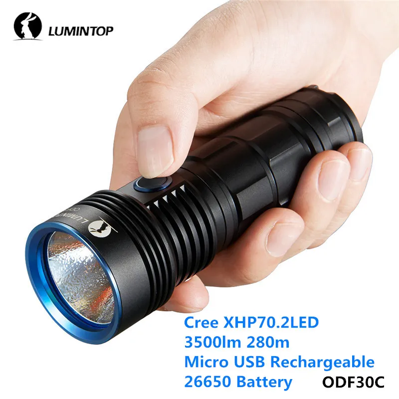 LuminTop ODF30C Cree XHP70.2 светодиодный высокомощный перезаряжаемый фонарик 18650 26650 usb