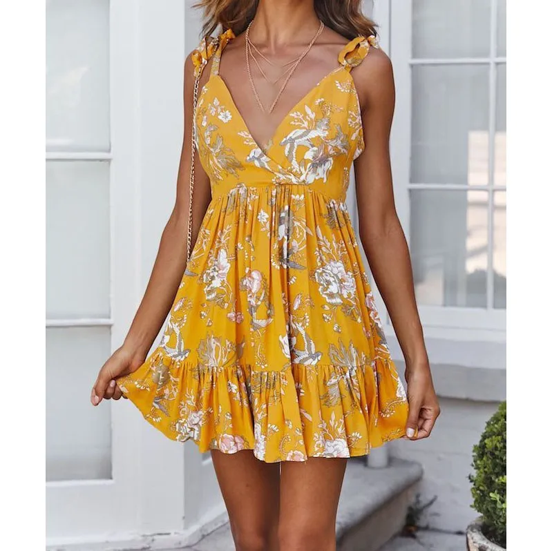 Пляжное богемное Платье с принтом на шнуровке глубоким v-образным вырезом и