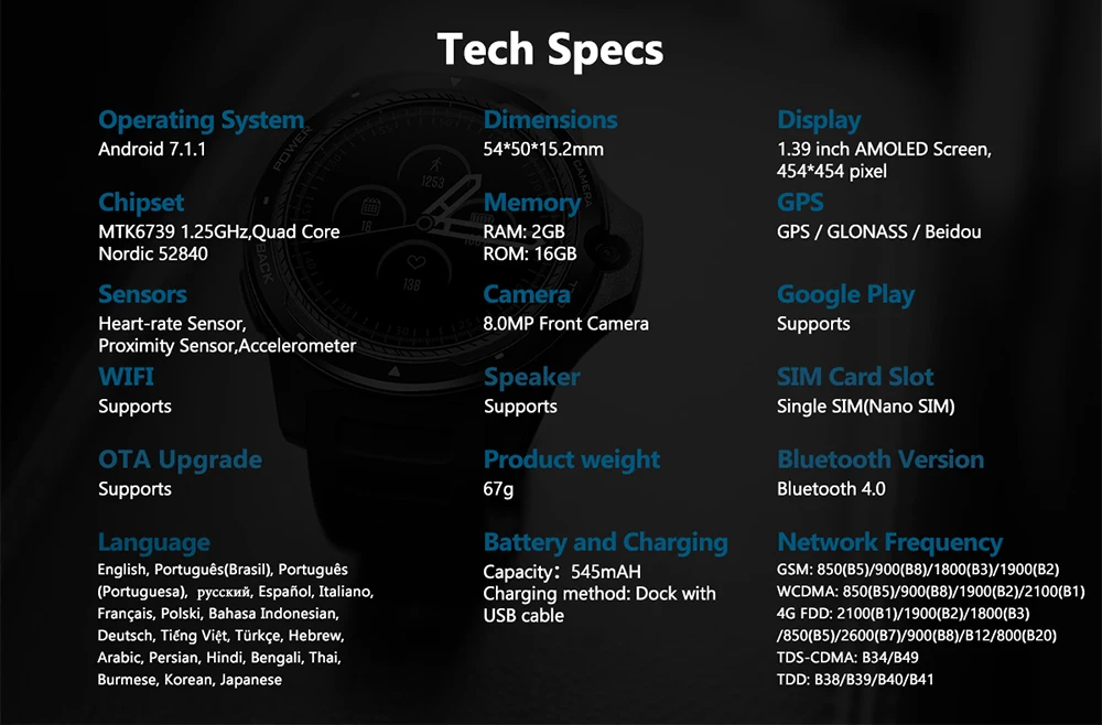 Флагман zeblaze Thor 5 двойная система гибридные Смарт-часы 1,3" AOMLED экран 8.0MP фронтальная камера 454*454 p x 2 GB+ 16 GB Смарт-часы