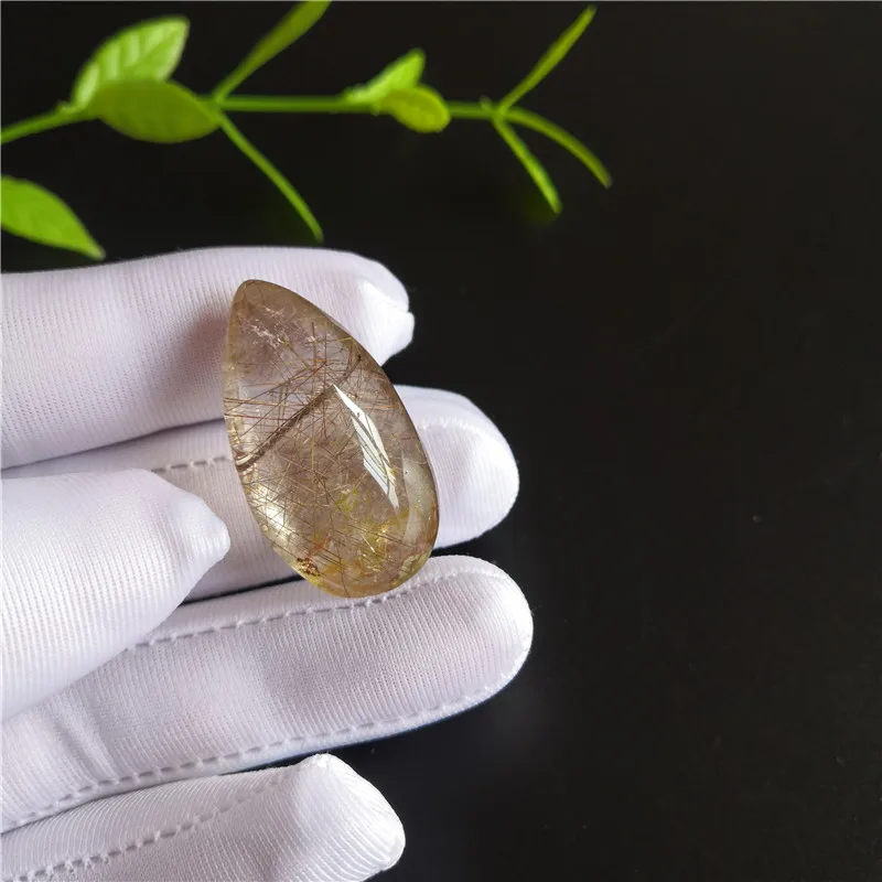 

Natural Clear Beautiful Golden Sun Rutile Crystal Quartz Pendant Polished Mineral Specimen