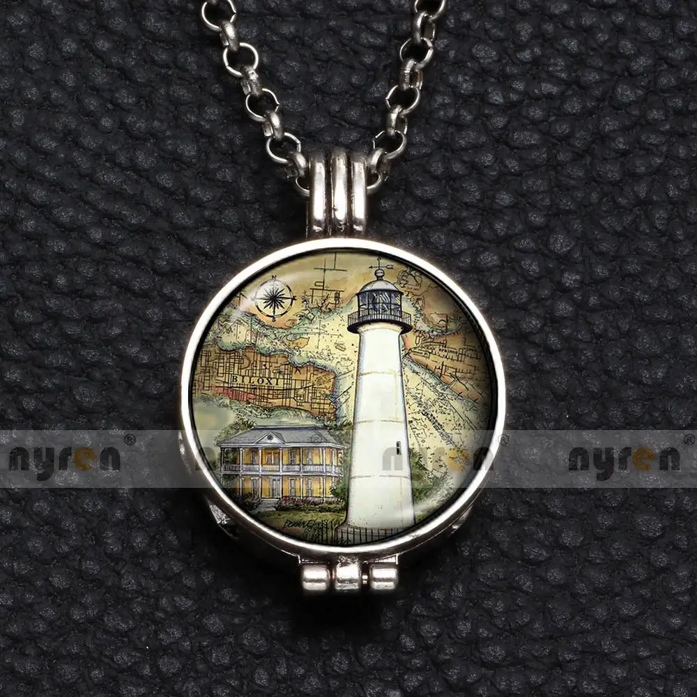 DZ1750m Perfume Aroma Pendant Necklace With Foam 25mm Glass Charms Lighthouse Multi Pattern For Man Women& Girl DZ1750 - Окраска металла: DZ1750m