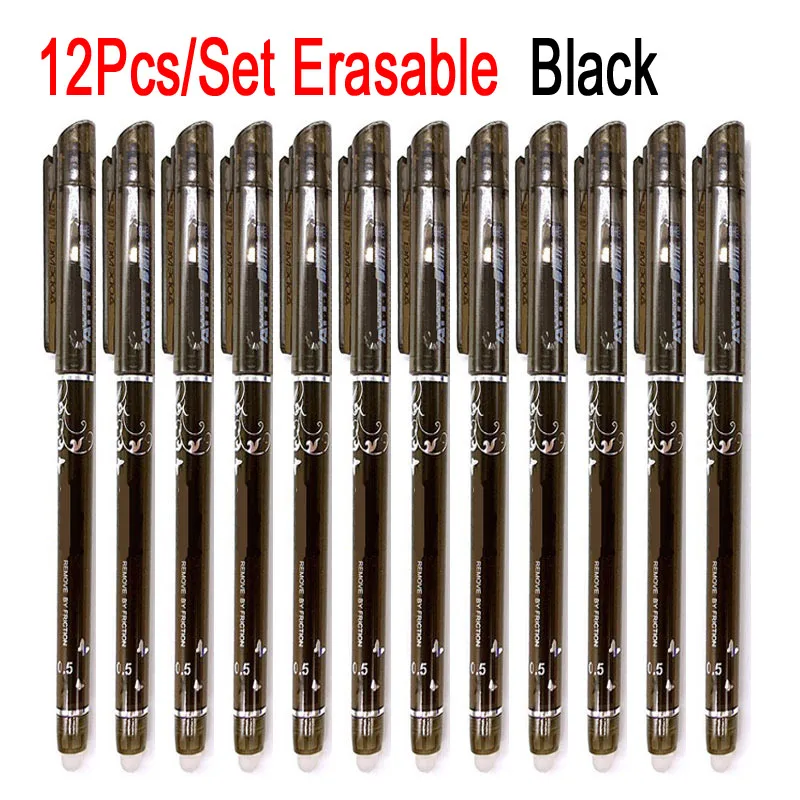 12pcs black 12 шт./компл. стираемая ручка чернил 0,5 мм стержни для гелевых ручек 4 цвета для детских подарков для школы и написание - Цвет: 12pcs black