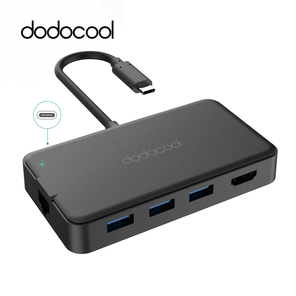 Dodotool 6-in-1 взаимный обмен данными между компьютером и периферийными устройствами type-c usb концентратор с type-c видео в формате 4K HD rj-45 порт gigabit ethernet адаптер usb 3,0 концентратор для MacBook Pro samsung Galaxy S9/8